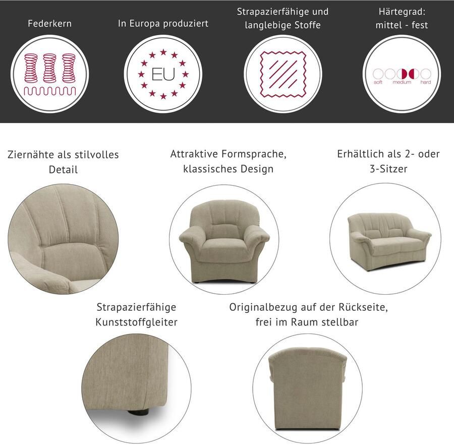 DOMO collection Fauteuil Bahia tijdloos elegant met comfortabele armleuningen (set)