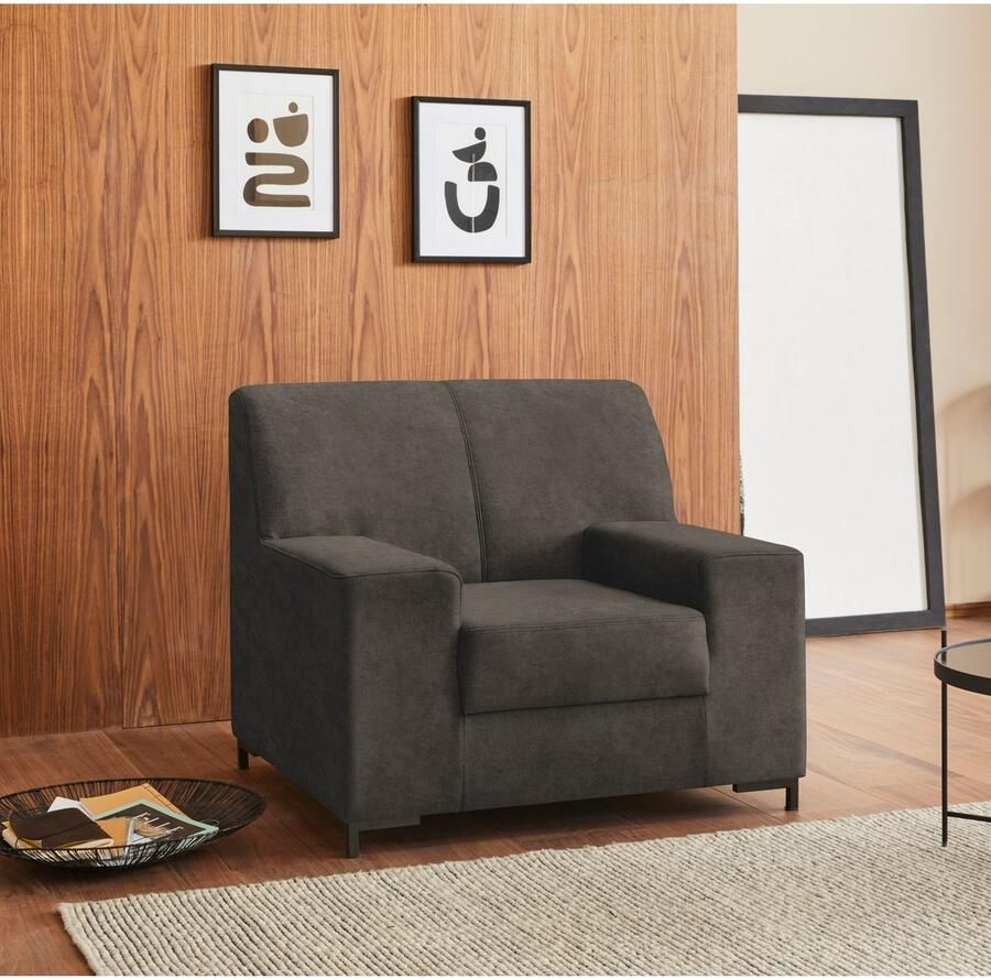 DOMO collection Fauteuil Ledas kubisch en comfortabel platte armleuningen elegante voet