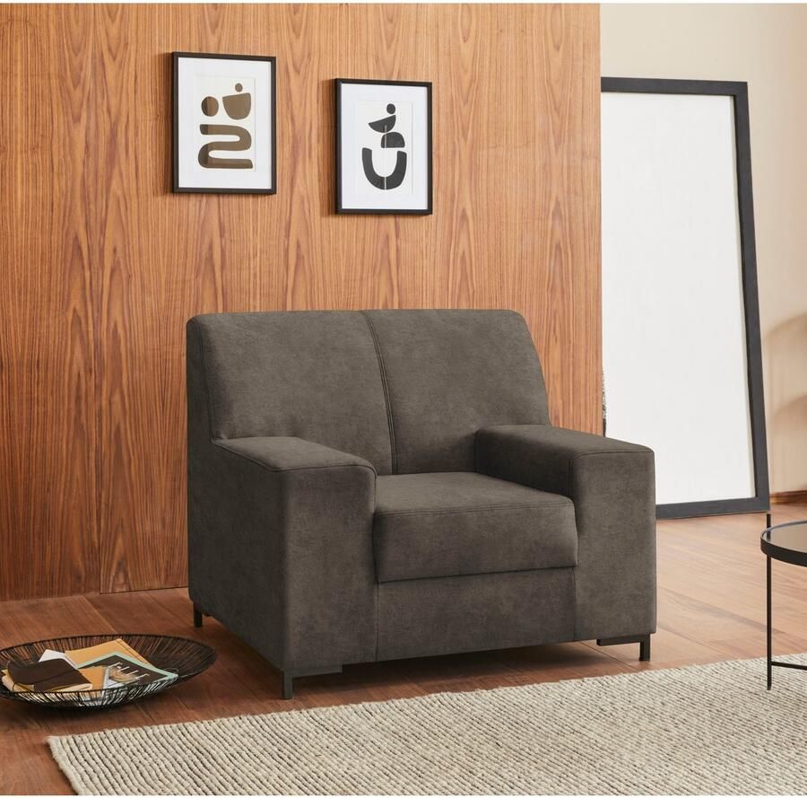 DOMO collection Fauteuil Ledas kubisch en comfortabel platte armleuningen elegante voet