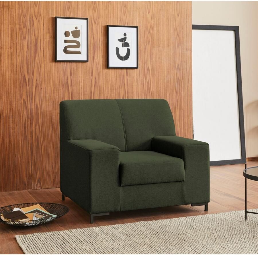 DOMO collection Fauteuil Ledas kubisch en comfortabel platte armleuningen elegante voet