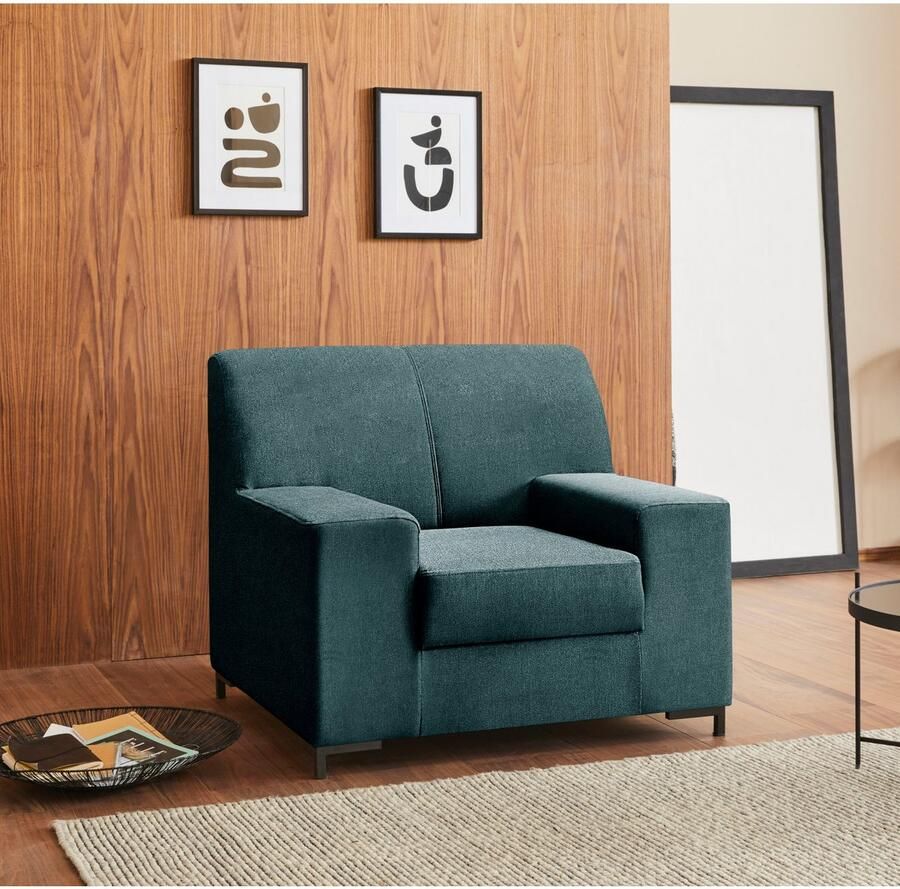 DOMO collection Fauteuil Ledas kubisch en comfortabel platte armleuningen elegante voet