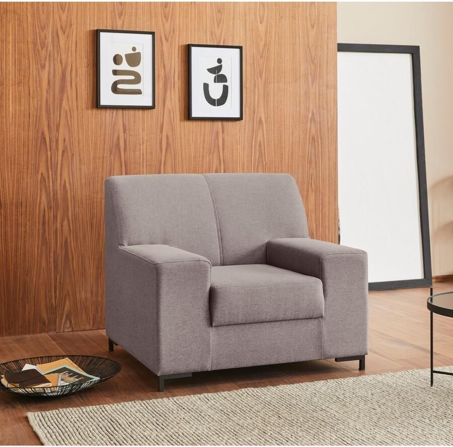 DOMO collection Fauteuil Ledas kubisch en comfortabel platte armleuningen elegante voet