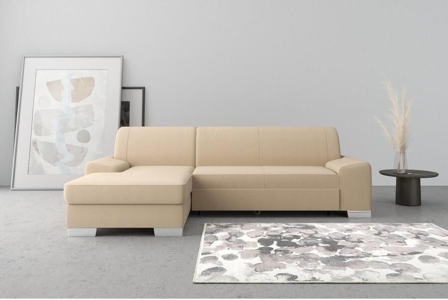 DOMO collection Hoekbank Anzio L-vorm met bedfunctie bonnellvering hoogwaardig breedte 271 cm