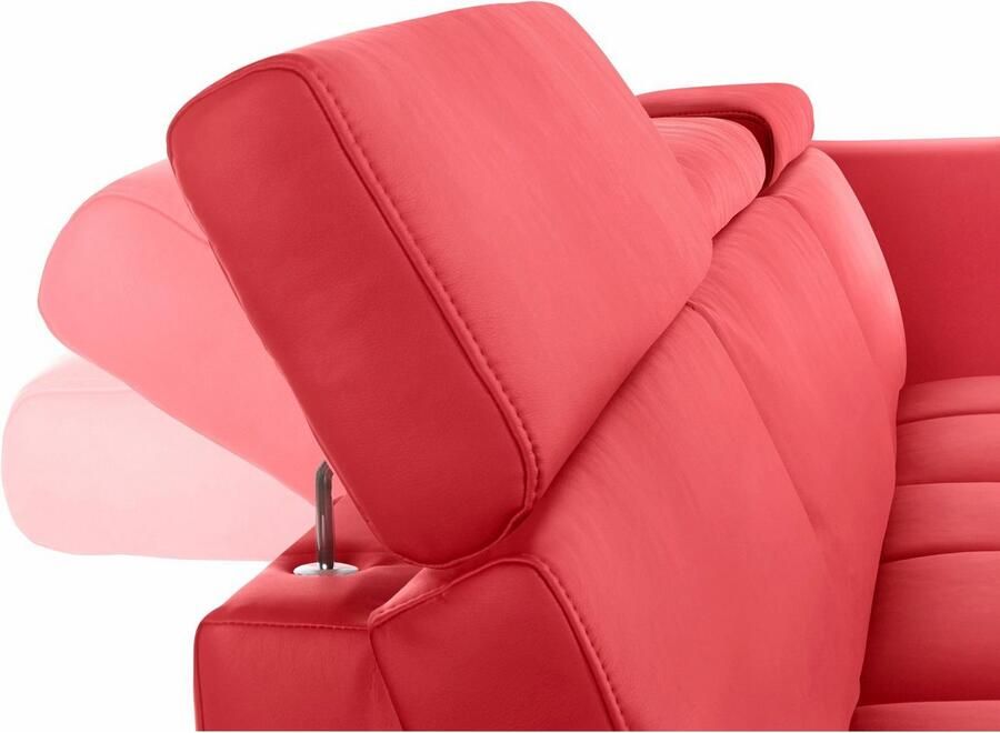 DOMO collection Hoekbank Ava moderne zitstiksels met mooie dubbele naad comfortabel L-vorm met ottomane inclusief veren optioneel met hoofdeinde verstellingen