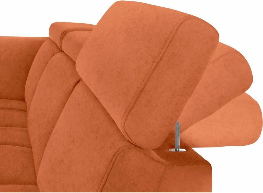 DOMO collection Hoekbank Ava moderne zitstiksels met mooie dubbele naad comfortabel L-vorm met ottomane inclusief veren optioneel met hoofdeinde verstellingen