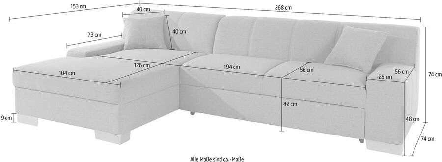 DOMO collection Hoekbank Bero elegant en tijdloos platte armleuningen L-vorm