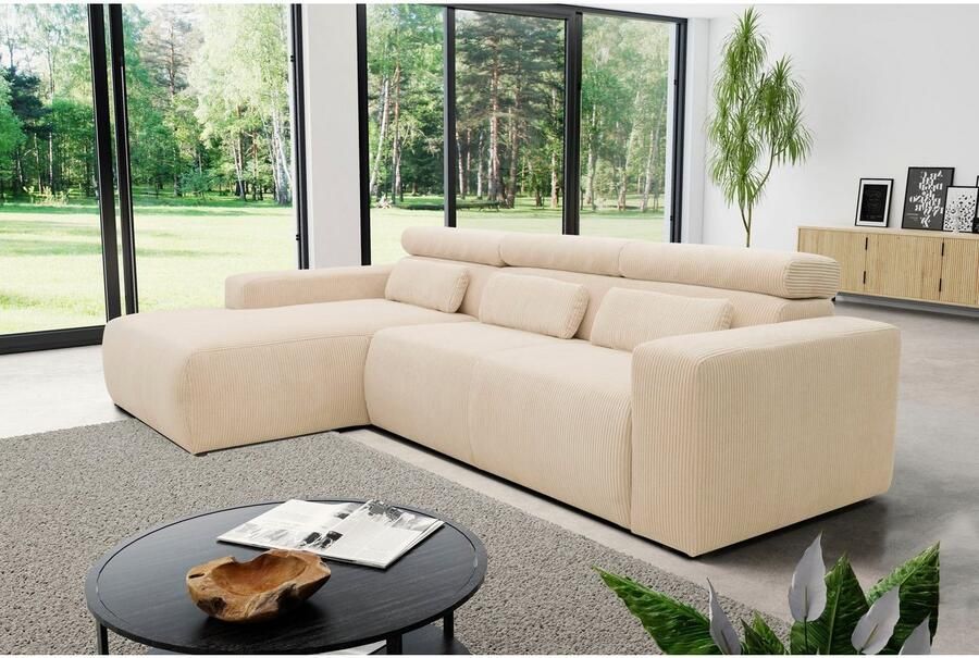 DOMO collection Hoekbank Brandon B D H: 289 177 80 cm keuze met zitdiepteverstelling L-vorm