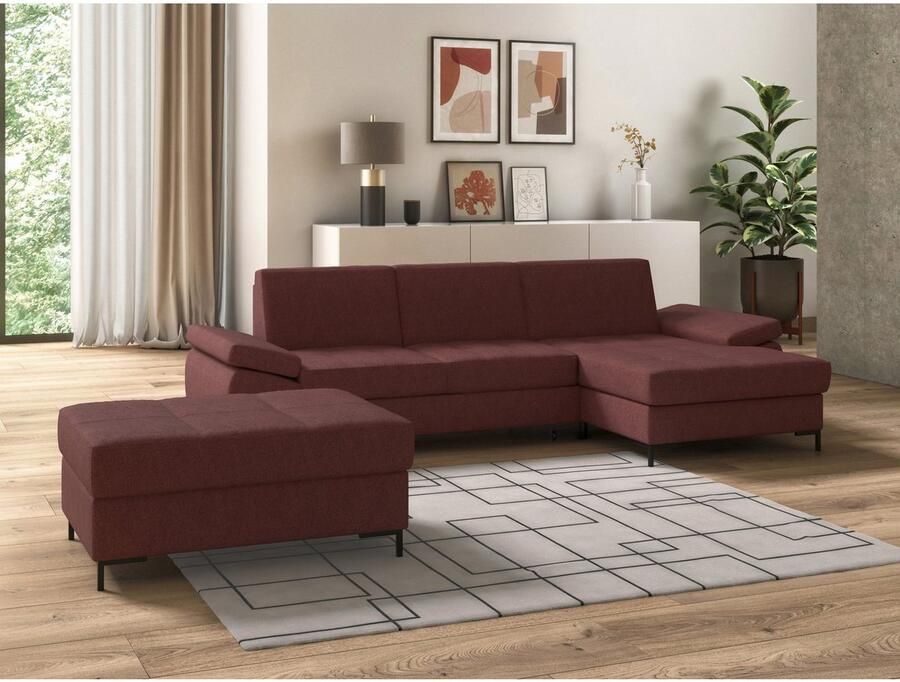 DOMO collection Hoekbank Capelo comfortabel duidelijke lijnen kenmerken dit ontwerp L-Vorm met verstelbare armleuningen naar keuze met slaapfunctie binnenvering