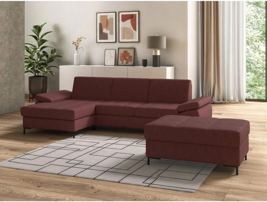 DOMO collection Hoekbank Capelo comfortabel duidelijke lijnen kenmerken dit ontwerp L-Vorm met verstelbare armleuningen naar keuze met slaapfunctie binnenvering