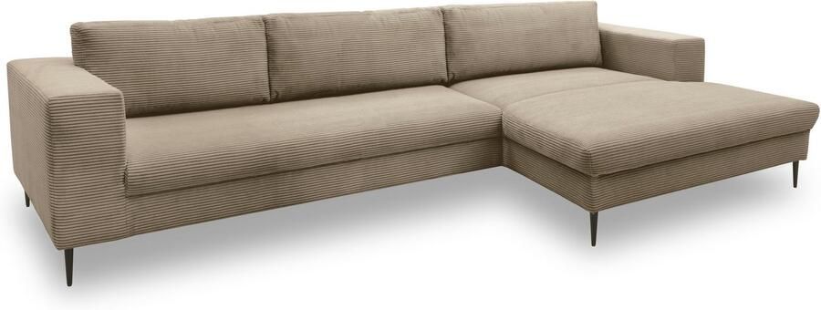 DOMO collection Hoekbank Modica tijdloos en elegant L-vorm moderne uitstraling met extra brede chaise longue ook in corduroy