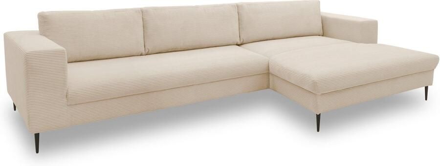 DOMO collection Hoekbank Modica tijdloos en elegant L-vorm moderne uitstraling met extra brede chaise longue ook in corduroy