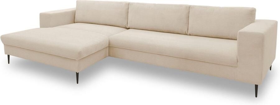 DOMO collection Hoekbank Modica tijdloos en elegant L-vorm moderne uitstraling met extra brede chaise longue ook in corduroy