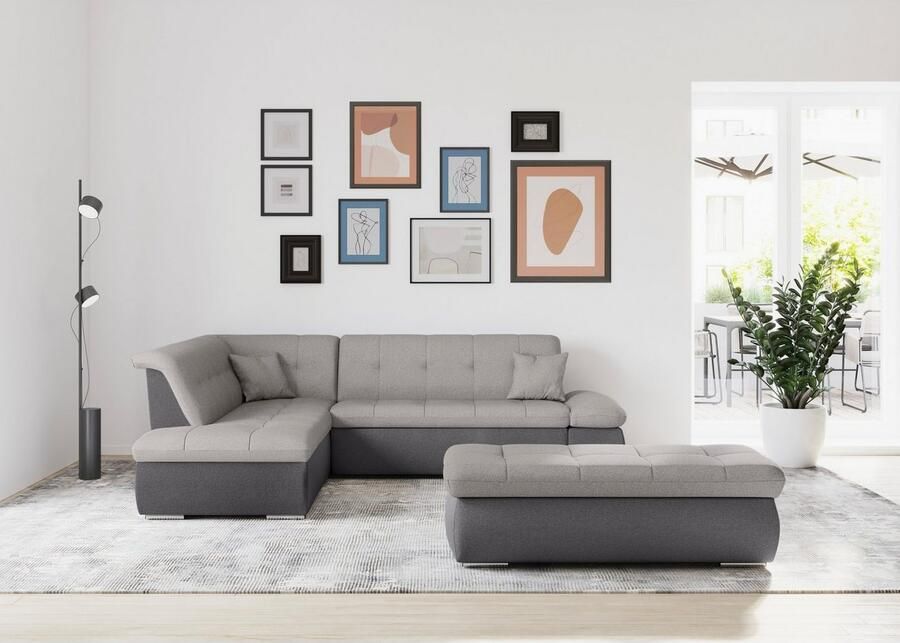 DOMO collection Hoekbank Moric L-vorm keuze met bedfunctie en armleuningverstelling ook in cord