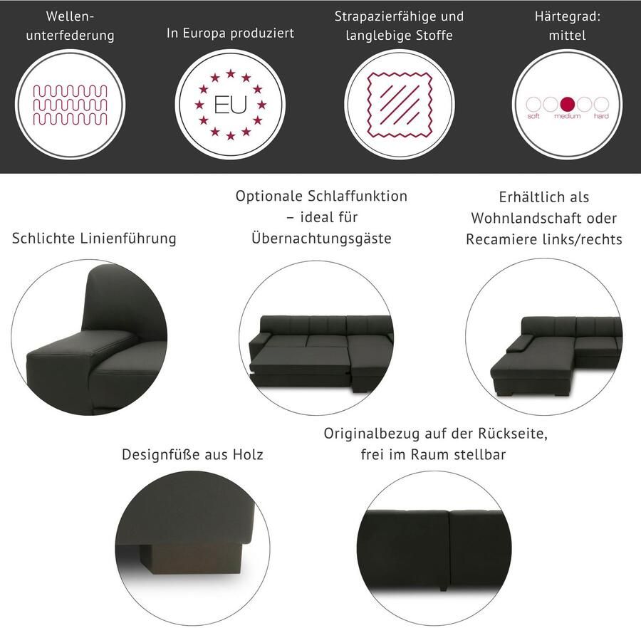 DOMO collection Hoekbank Norma Top elegant en modern platte armleuningen comfortabel L-vorm