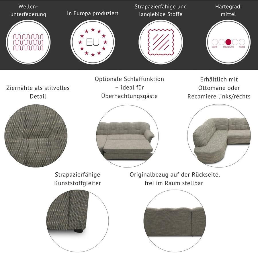 DOMO collection Hoekbank Papenburg tijdloze rugsteppingen elegante vormtaal L-vorm