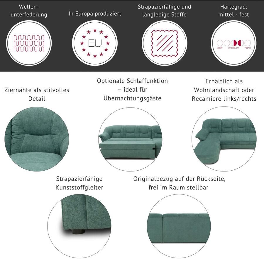 DOMO collection Hoekbank Sarafina tijdloos en comfortabel optioneel met binnenvering L-vorm