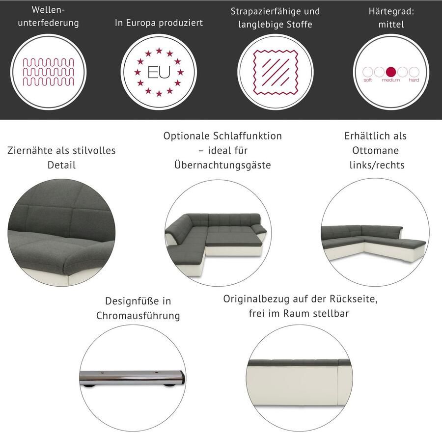 DOMO collection Hoekbank Splash actuele zit- en rugsteppingen materiaalmix L-vorm