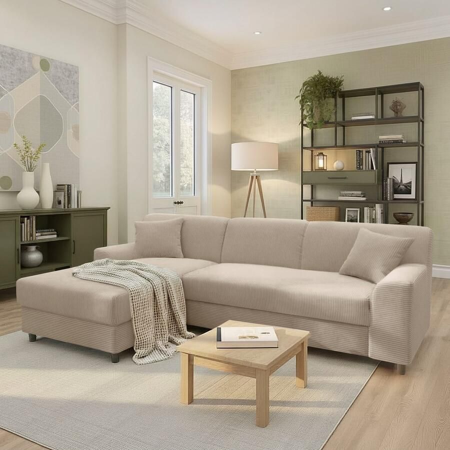 INOSIGN Hoekbank Turah 2 L-vorm in Cord en waterafstotende microvezel Vering B D H: 241 146 79 cm incl. sierkussen optioneel met bedfunctie