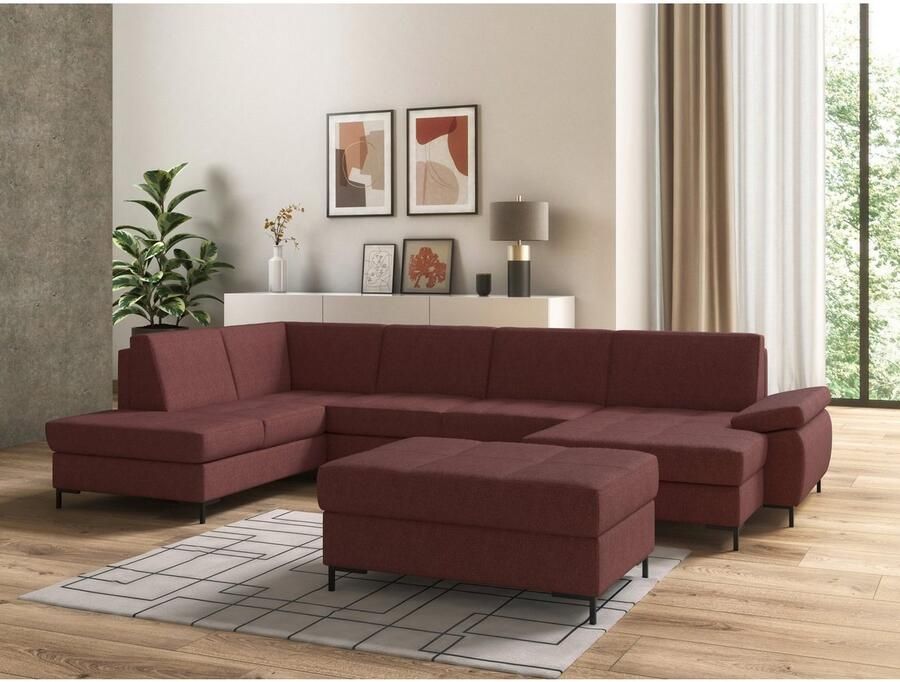 DOMO collection Zithoek Capelo comfortabel duidelijke lijnen kenmerken dit ontwerp U-Vorm met verstelbare armleuningen naar keuze met slaapfunctie binnenvering