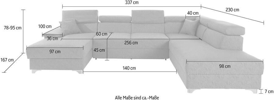 DOMO collection Zithoek Mira inclusief hoofdeinde-verstelling voor meer comfort U-vorm