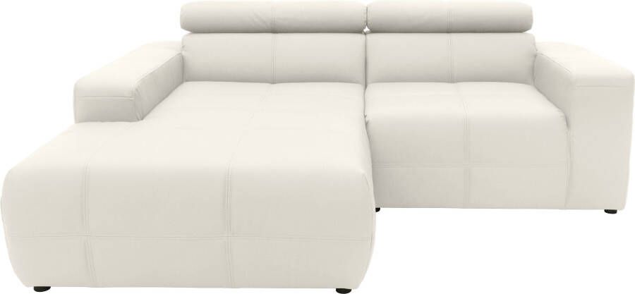 DOMO collection Hoekbank Brandon kleine versie BxDxH: 214x100x80 cm Met verstelbare hoofdsteun ook in leer en cord L-model
