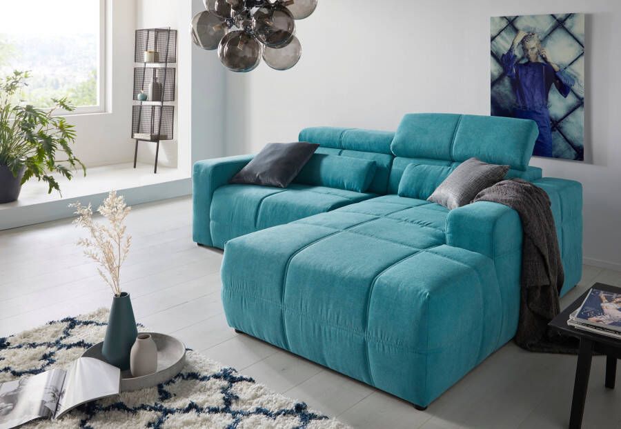 DOMO collection Hoekbank Brandon kleine versie BxDxH: 214x100x80 cm Met verstelbare hoofdsteun ook in leer en cord L-model
