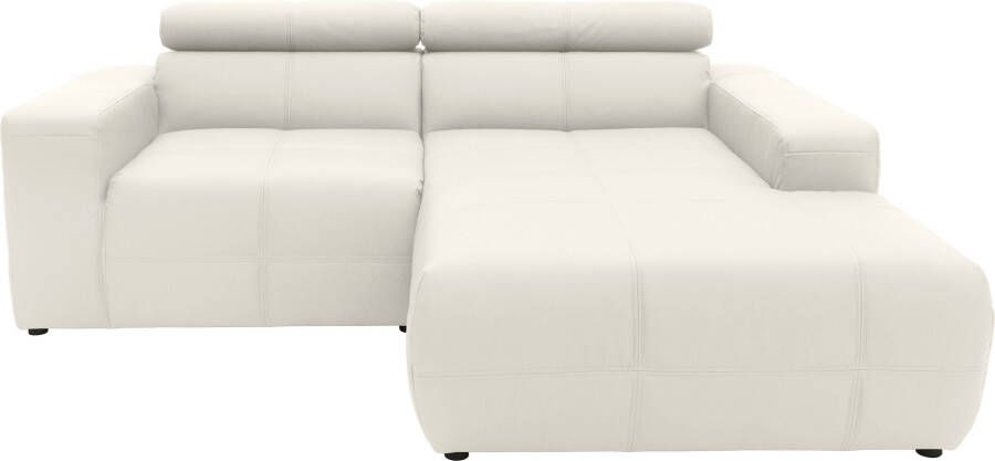 DOMO collection Hoekbank Brandon kleine versie BxDxH: 214x100x80 cm Met verstelbare hoofdsteun ook in leer en cord L-model