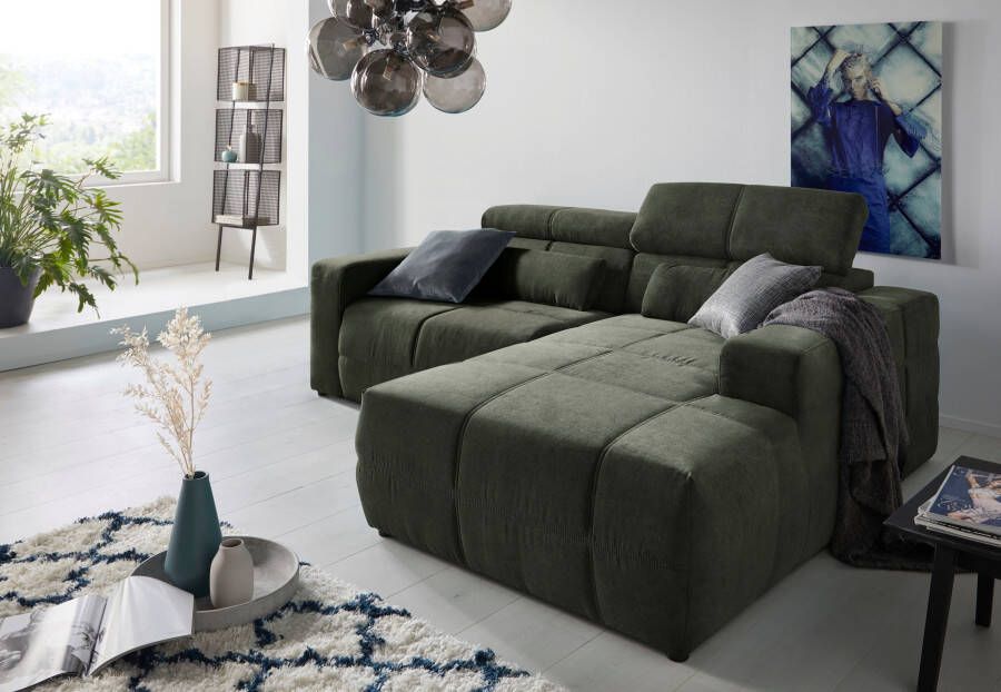 DOMO collection Hoekbank Brandon kleine versie BxDxH: 214x100x80 cm Met verstelbare hoofdsteun ook in leer en cord L-model
