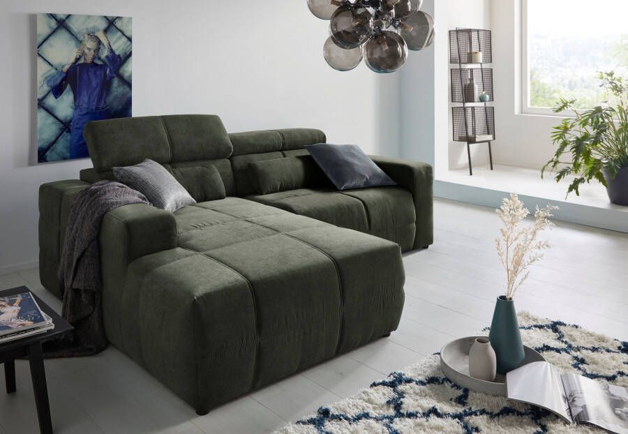 DOMO collection Hoekbank Brandon kleine versie BxDxH: 214x100x80 cm Met verstelbare hoofdsteun ook in leer en cord L-model