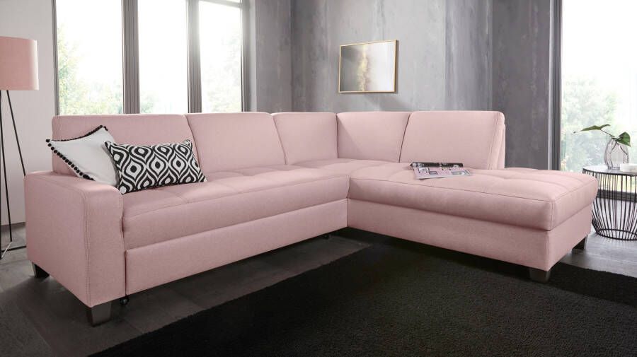 DOMO collection Hoekbank Florentina naar keuze met slaapfunctie met contrastnaad