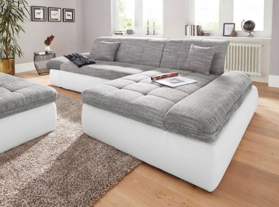 DOMO collection Hoekbank Moric Luxus BxDxH 300x172x80 cm L-vorm 140kg belasting zitplaats in cord chenille kunstleer