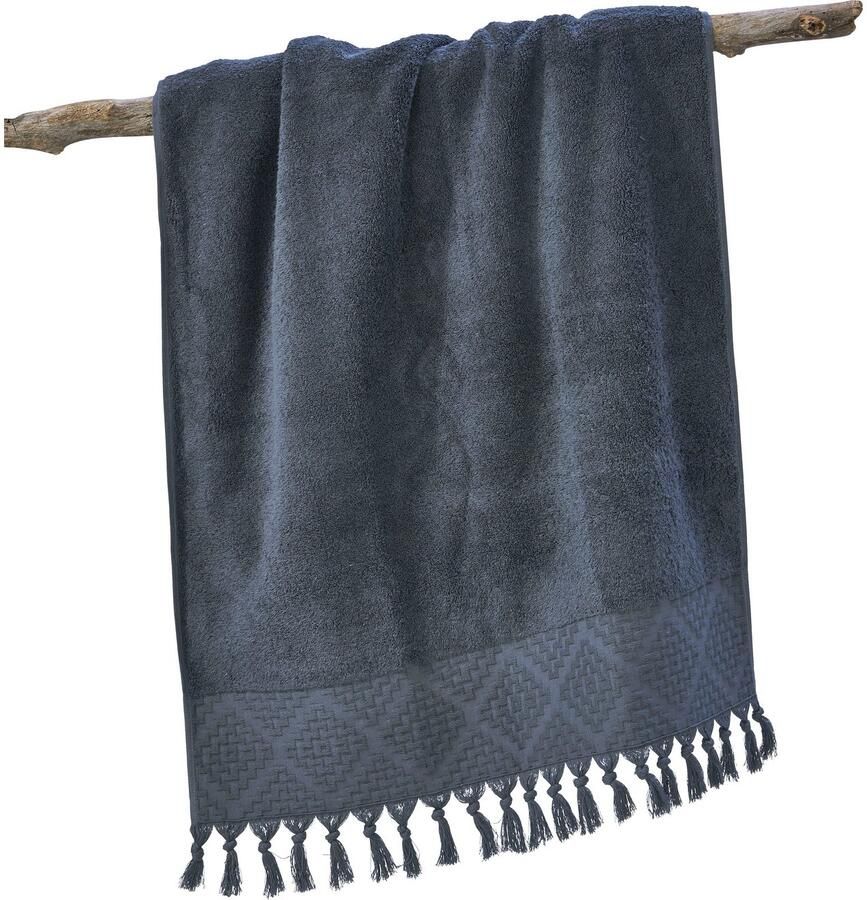 Done. Douchelaken Provence BOHÉME Unikleurig boho-stijl met opvallende rand & franje (1 stuk)