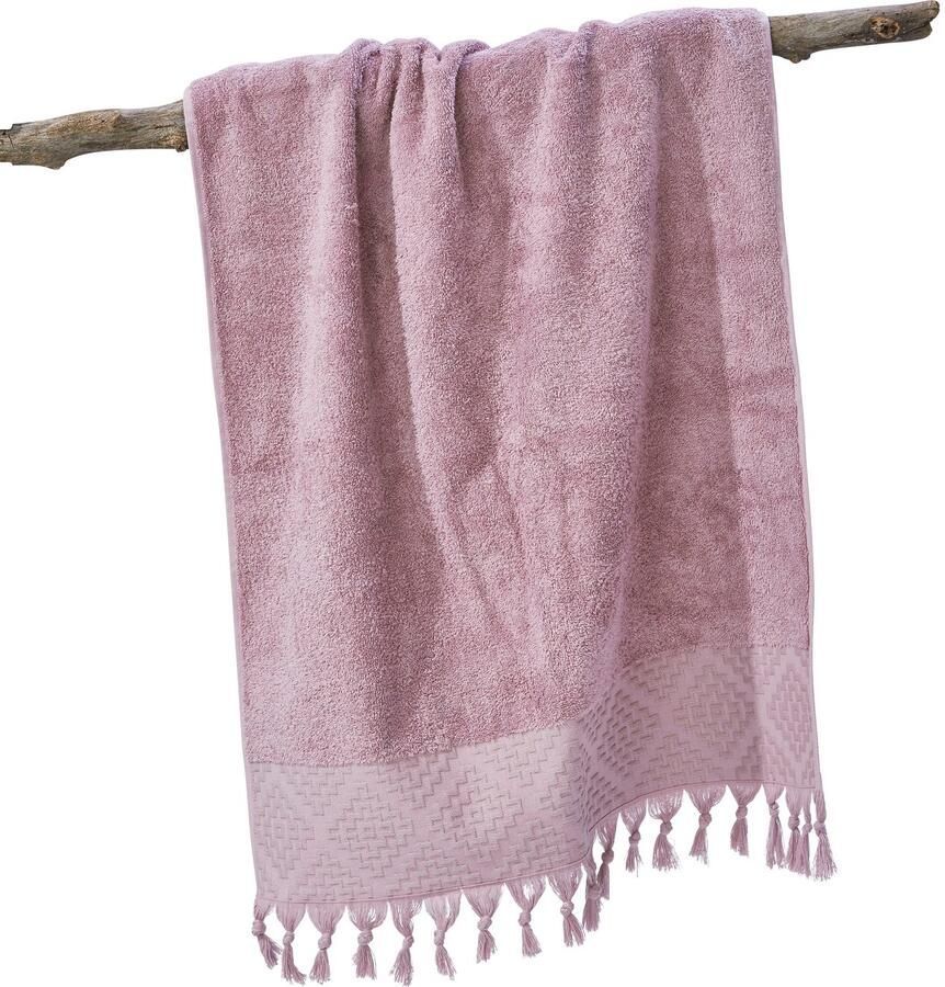 Done. Douchelaken Provence BOHÉME Unikleurig boho-stijl met opvallende rand & franje (1 stuk)