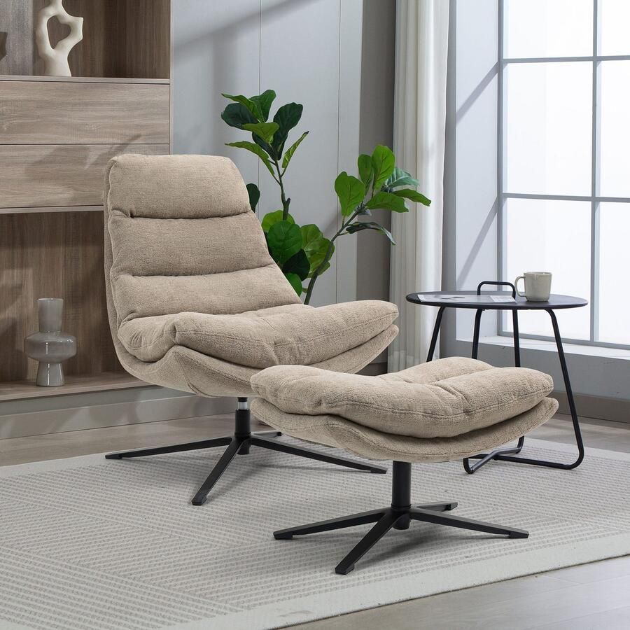 Duo Collection Relaxfauteuil PORTO 360° draaibaar dubbele bekleding met poef tot 115 kg belastbaar