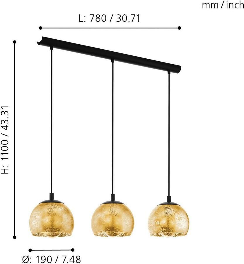EGLO Hanglamp ALBARACCIN Hanglamp IP20 E27 staal glas eettafellamp lamp (1 stuk)