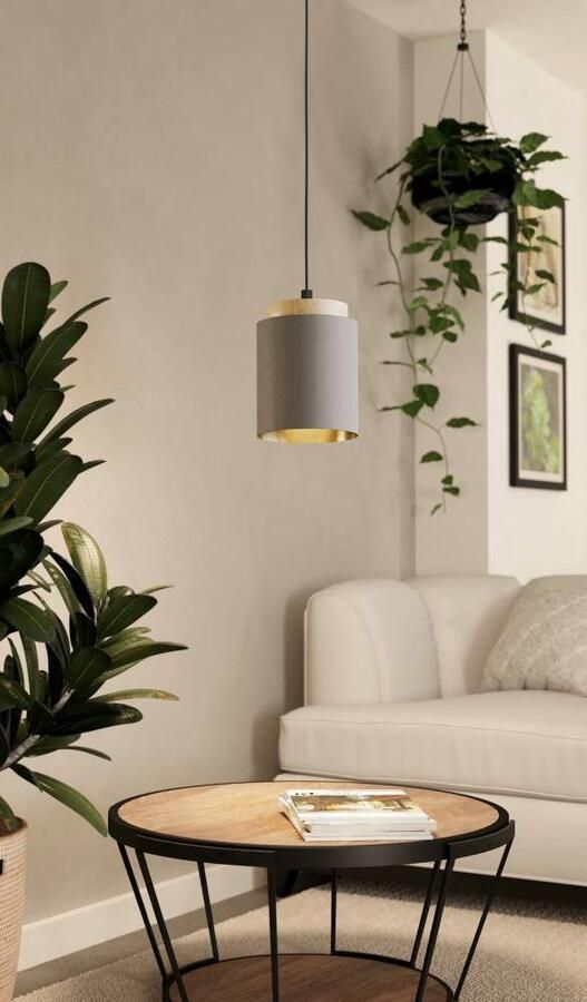 EGLO Hanglamp ALBARIZA Hanglamp staal hout textiel IP20 E27 woonkamerlamp (1 stuk) - Foto 2