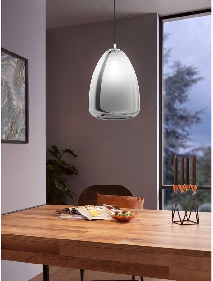 EGLO Hanglamp ALOBRASE Hanglamp eettafel van metaal en beslagen glas E27 Ø 30 cm (1 stuk)