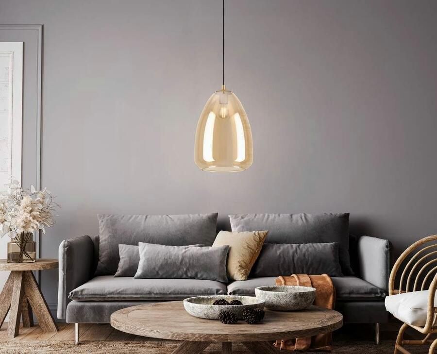 EGLO Hanglamp ALOBRASE Hanglamp eettafel van metaal en beslagen glas E27 Ø 30 cm (1 stuk)