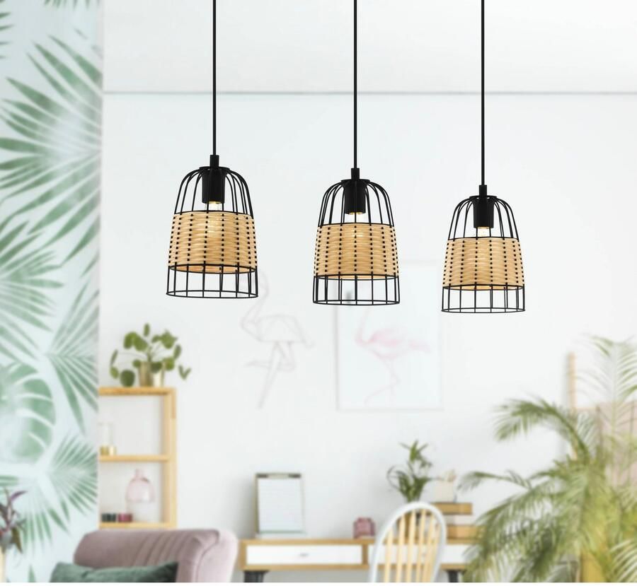 EGLO Hanglamp ANWICK Hanglamp staal rotan E27 vintage eettafellamp lamp