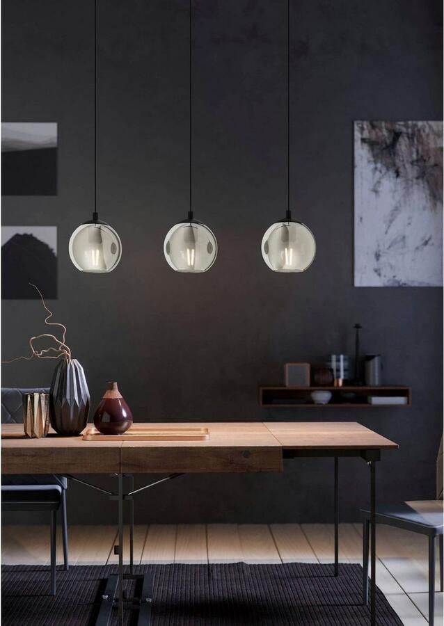 EGLO Hanglamp ARISCANI Lamp voor eettafel hanglamp rookglas zwart transparant E27 (1 stuk) - Foto 5