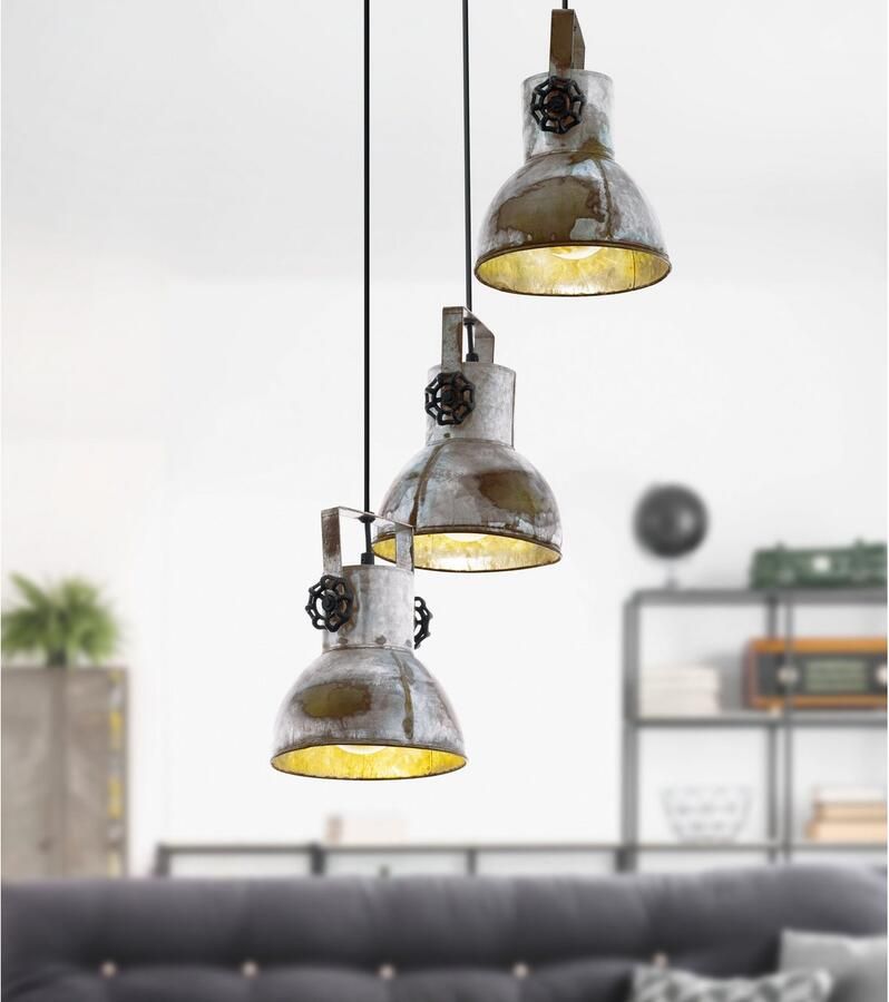 Eglo Barnstaple hanglamp 3-lichts E27 bruin-patina black oud-zink-look