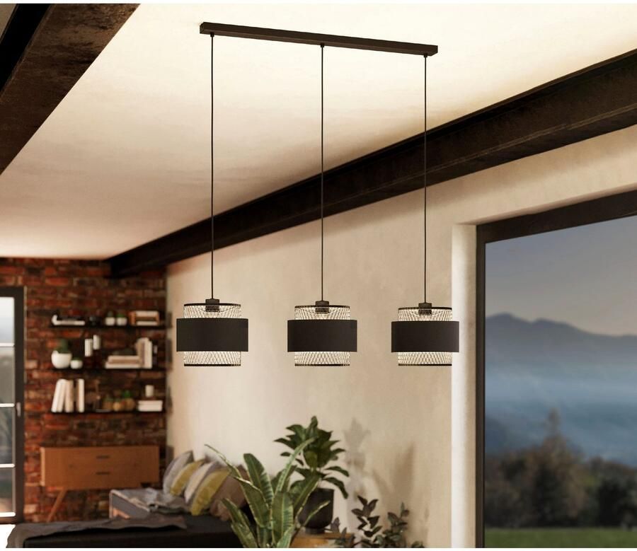 EGLO Hanglamp BAZELY Hanglamp staal en textiel E27 eetkamerlamp hanglamp (1 stuk)