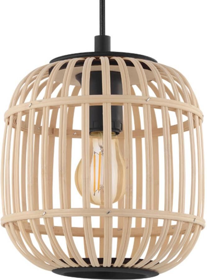 EGLO Hanglamp BORDESLEY Hanglamp E27 staal en hout woonkamerlamp lamp Slaapkamer eettafellamp H110 x Ø21cm zwart natuur 1X28W excl. - Foto 3