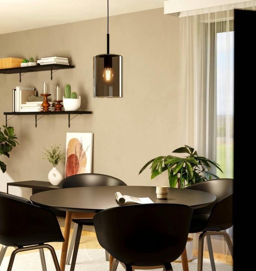 EGLO Hanglamp CADAQUES 1 hanglamp zwart rookglas hanglamp excl. E27 Hanglamp eetkamer woonkamer modern en elegant H:110xD:16cm (1 stuk)