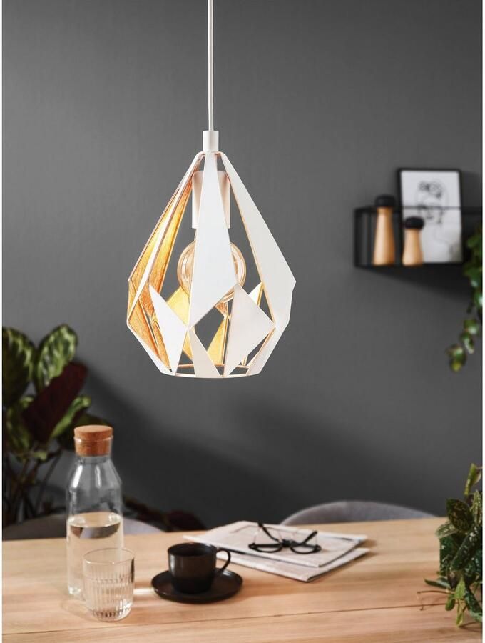EGLO Hanglamp CARLTON 1 Hanglamp E27 vintage staal woonkamerlamp lamp Hanglamp eettafellamp H110 x Ø20 50 cm wit goud 1X60W excl.
