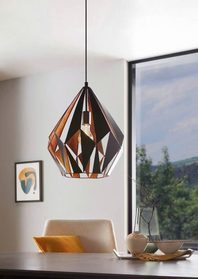 EGLO Hanglamp CARLTON 1 Hanglamp staal E27 IP20 retro eettafellamp lamp (1 stuk) - Foto 3