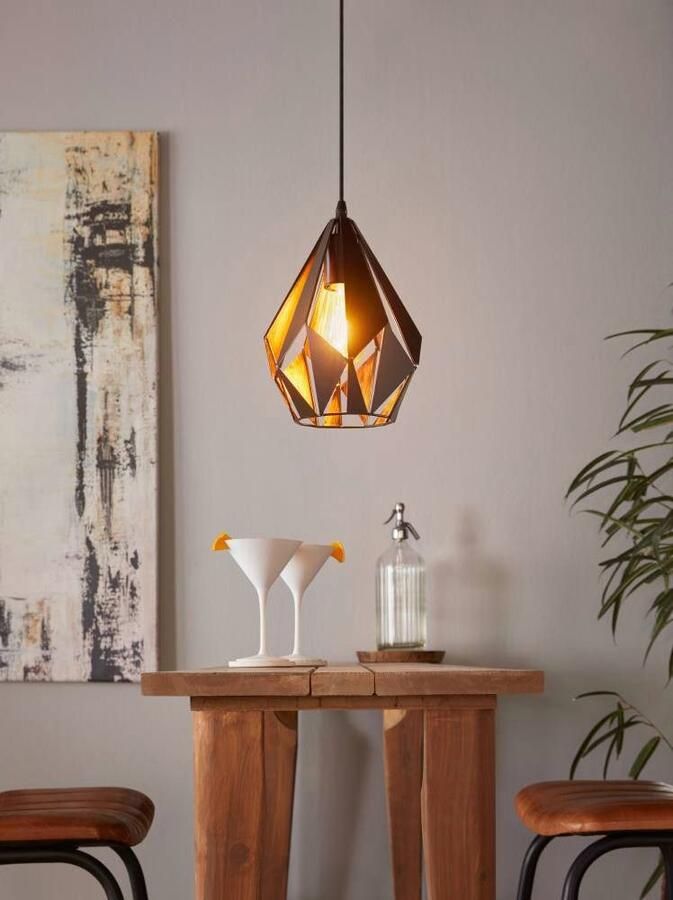 EGLO Hanglamp CARLTON 1 hanglamp zwart-koper staal excl. lichtbron Vintage Hanglamp 1 lamps Draadgaas Industrieel 110x20 5cm