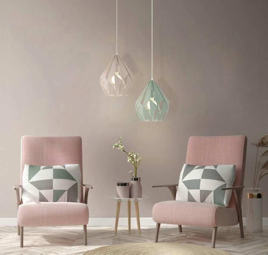 EGLO Hanglamp CARLTON-P Vintage hanglamp retro hanglamp staal pastel abrikoos Ø 31 cm (1 stuk)