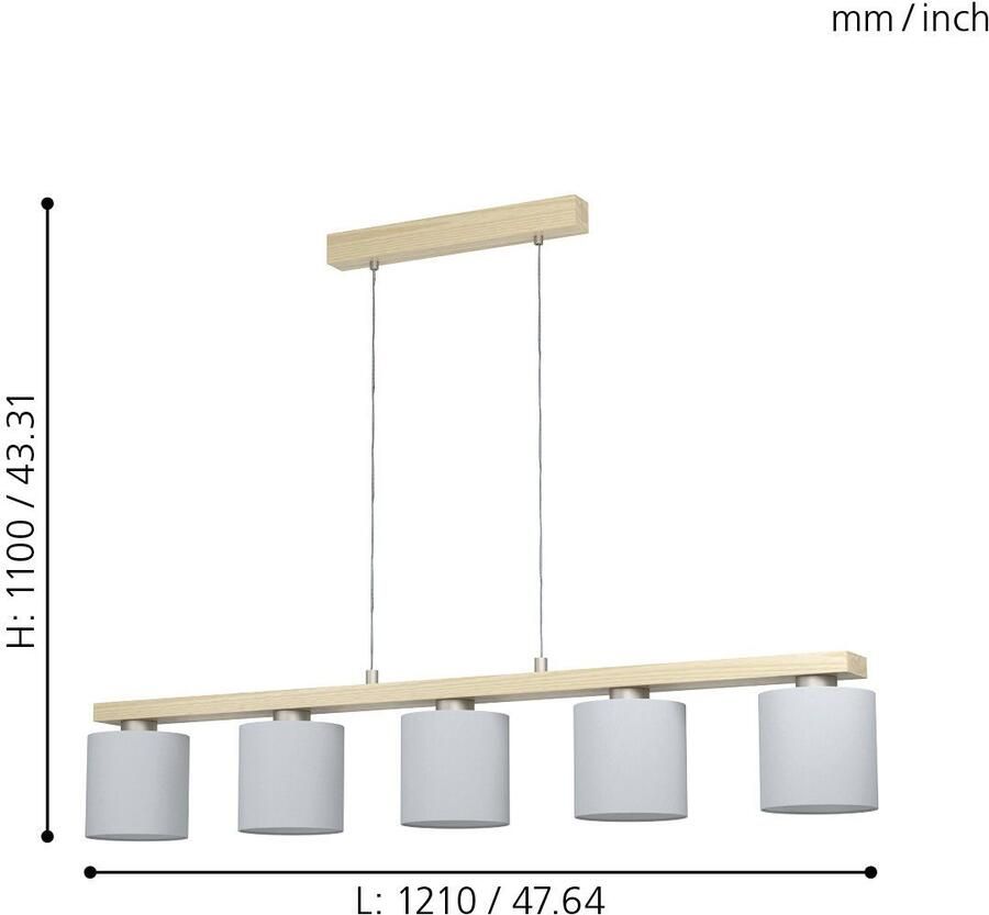 EGLO  Castralvo Hanglamp - 5 lichts - E27 - Nikkel Mat - Bruin