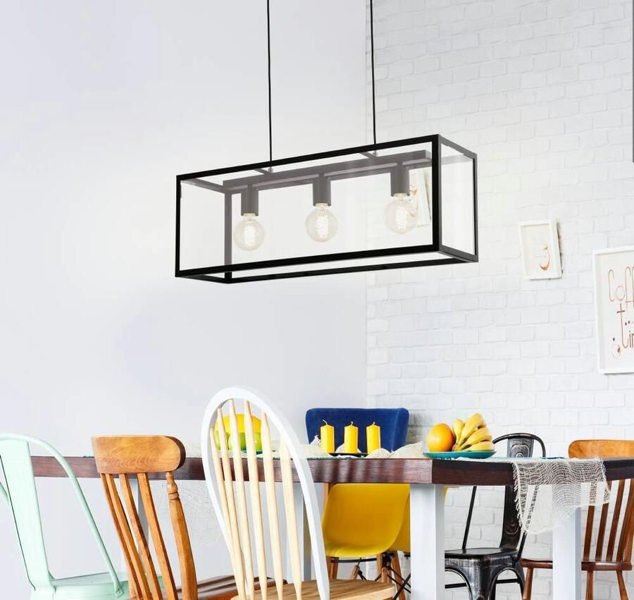 EGLO  Charterhouse Hanglamp - 3 Lichts - Lengte 750mm. - Zwart - Helder - Foto 7